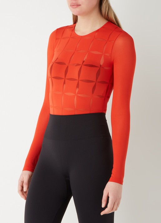 Wolford Anniversary stringbody met mesh - detail 3 steenrood