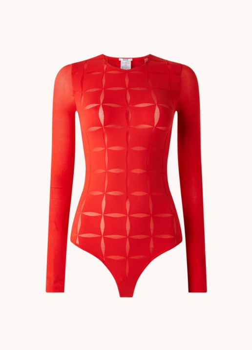 Wolford Anniversary stringbody met mesh - voorkant steenrood