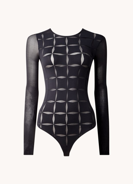 Wolford Anniversary stringbody met mesh - voorkant 2 zwart