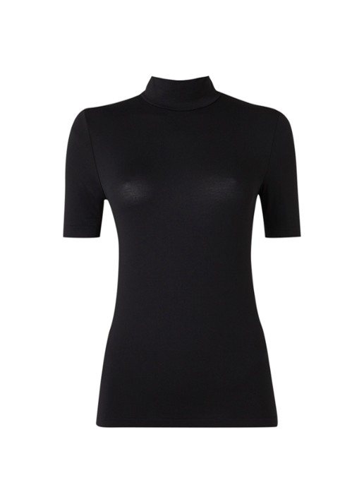 Wolford Aurora top met col - voorkant diepzwart