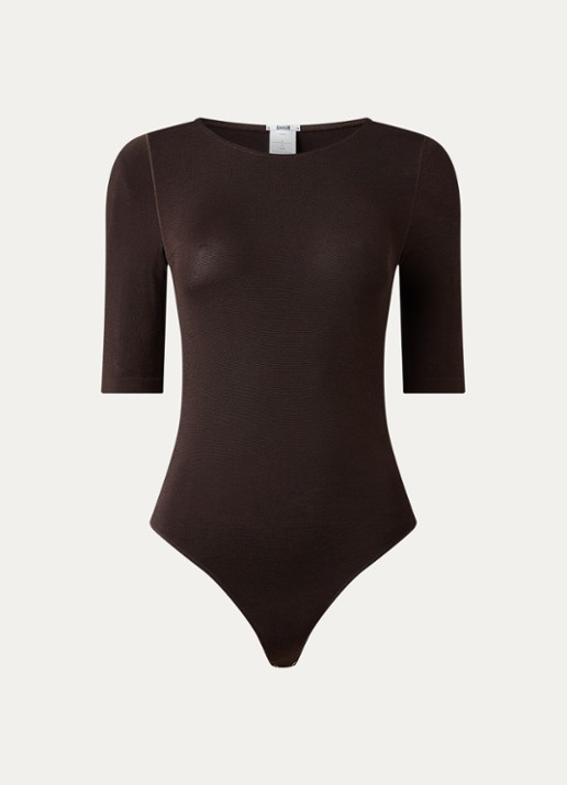 Wolford Bahamas body met ronde hals - voorkant 3 donkerbruin