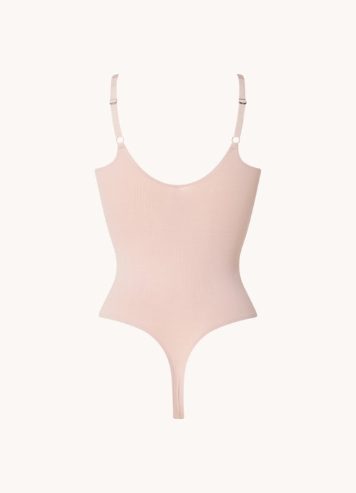 Wolford Beauty Cotton mouwloze stringbody - achterkant oudroze