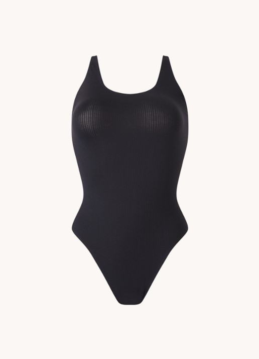 Wolford Beauty Cotton mouwloze stringbody - voorkant zwart