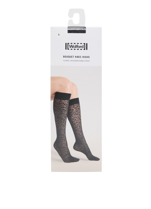 Wolford Bouquet kniekousen met bloemenprint in 30 denier - voorkant zwart