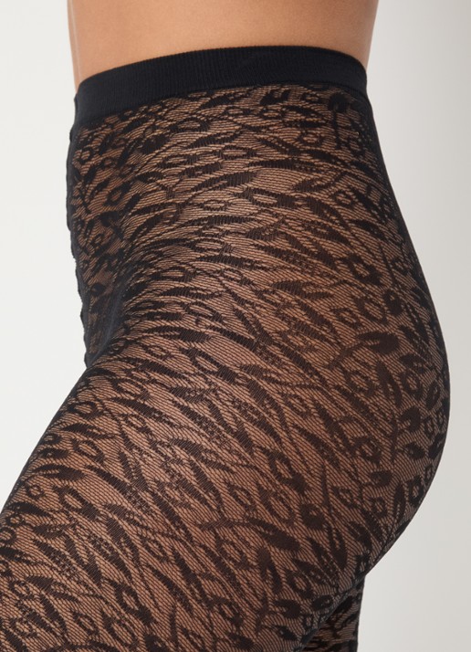 Wolford Bouquet panty met bloemenprint in 30 denier - detail 4 zwart