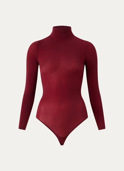 Wolford Buenos Aires stringbody met col - voorkant 2 bordeauxrood