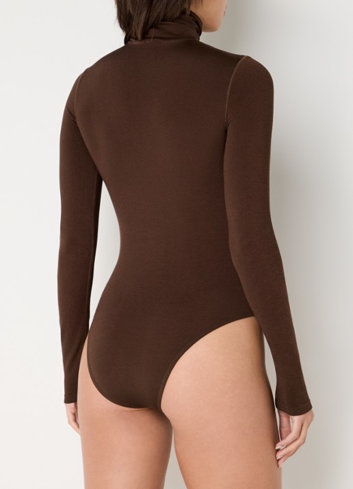 Wolford Colorado body met col - achterkant 4 chocoladebruin