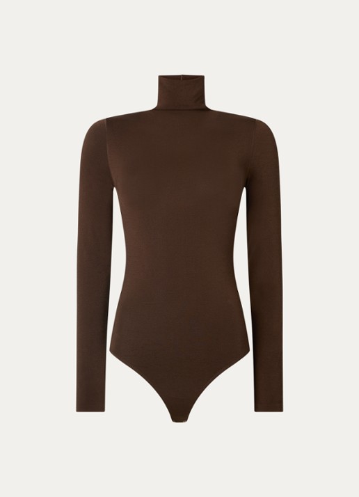 Wolford Colorado stringbody met col - voorkant donkerbruin