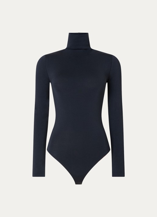Wolford Colorado stringbody met col - voorkant donkerblauw