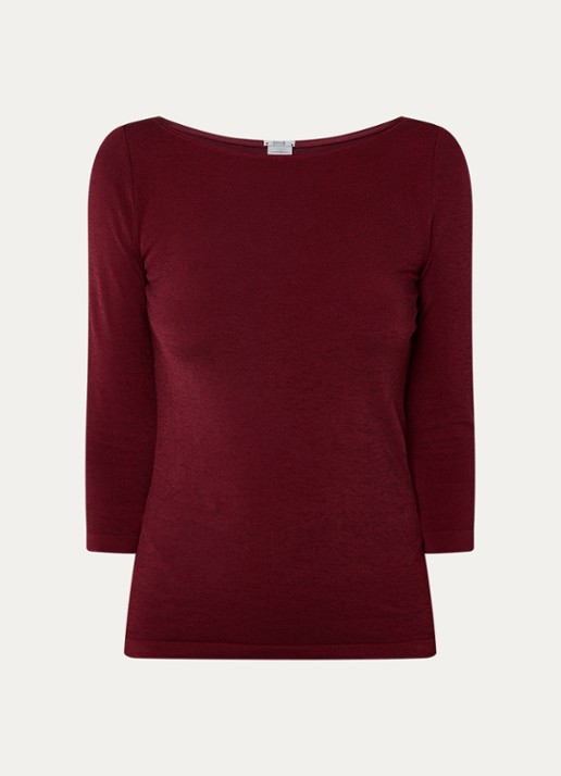 Wolford Cordoba top met boothals - voorkant bordeauxrood