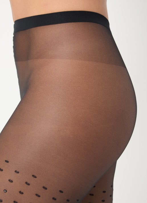 Wolford Crystal Dots panty met stippenprint in 20 denier - detail 2 zwart