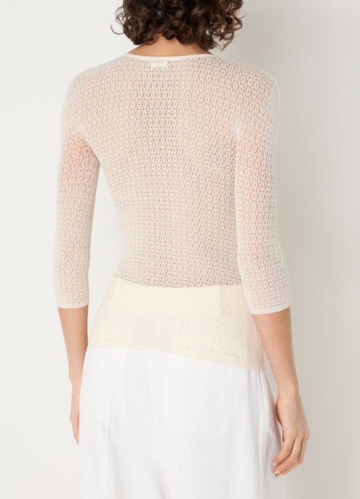 Wolford Daisy Net top met opengewerkt dessin - achterkant 3 gebroken wit