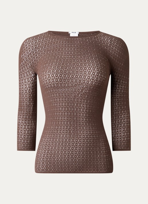 Wolford Daisy Net top met opengewerkt dessin - voorkant lichtbruin