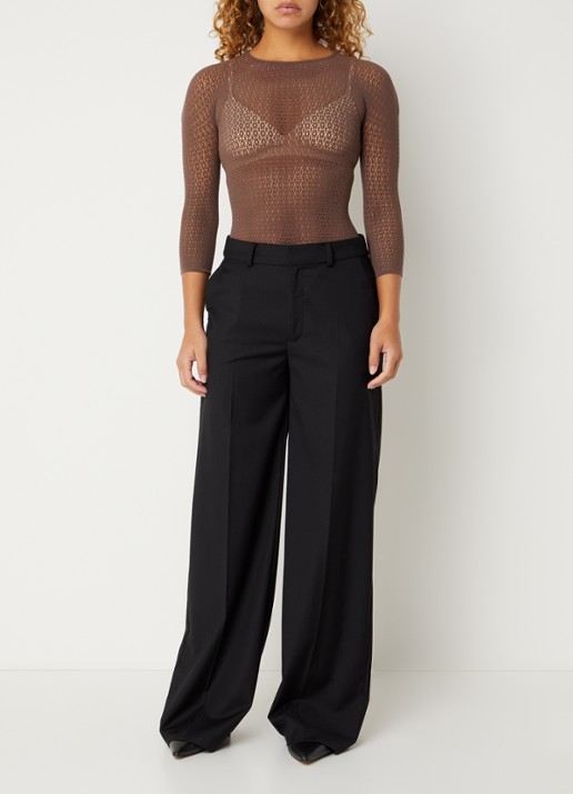 Wolford Daisy Net top met opengewerkt dessin - voorkant 2 lichtbruin