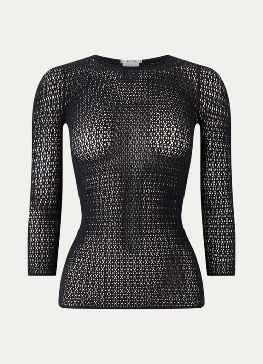 Wolford Daisy Net top met opengewerkt dessin - voorkant zwart
