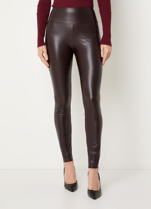 Wolford Edie Forming high waist skinny fit legging van imitatieleer - detail 4 chocoladebruin
