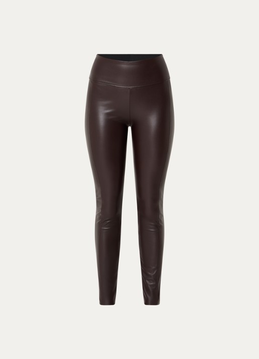 Wolford Edie Forming high waist skinny fit legging van imitatieleer - voorkant 2 chocoladebruin