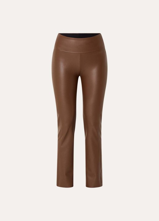 Wolford Edie high waist slim fit broek van imitatieleer - voorkant bruin