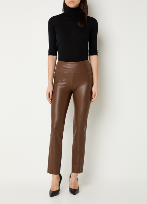 Wolford Edie high waist slim fit broek van imitatieleer - voorkant 2 bruin