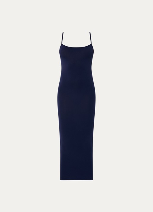 Wolford Fatal maxi jurk met spaghetti bandjes - voorkant donkerblauw