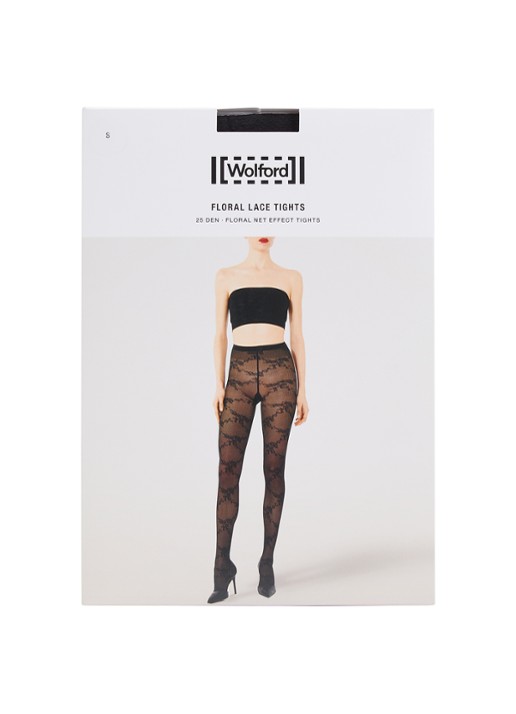 Wolford Floral Lace panty van kant in 25 denier - voorkant zwart