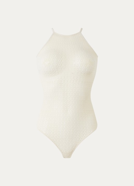 Wolford Graphic Floral string body met opengewerkt dessin - voorkant 3 gebroken wit