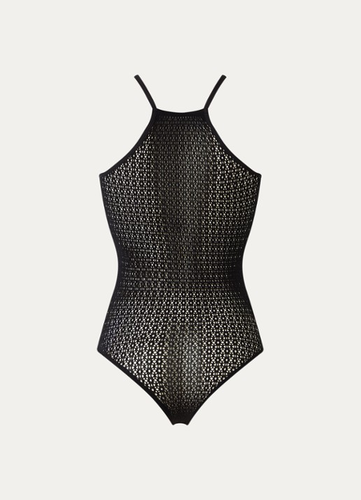 Wolford Graphic Floral string body met opengewerkt dessin - achterkant zwart