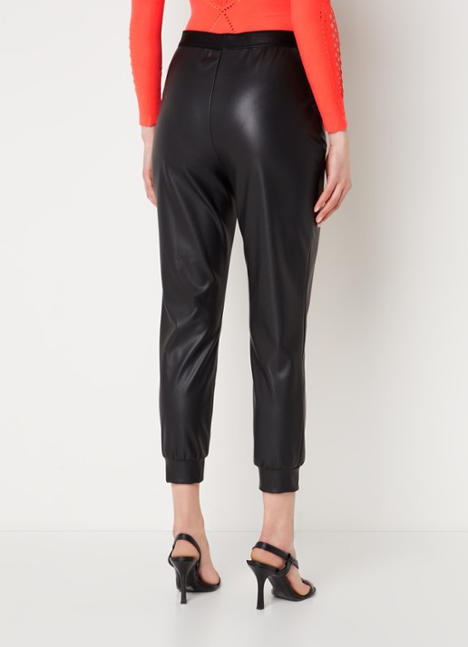 Wolford High waist tapered fit cropped broek van imitatieleer - achterkant zwart