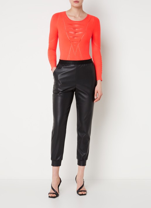 Wolford High waist tapered fit cropped broek van imitatieleer - voorkant 3 zwart