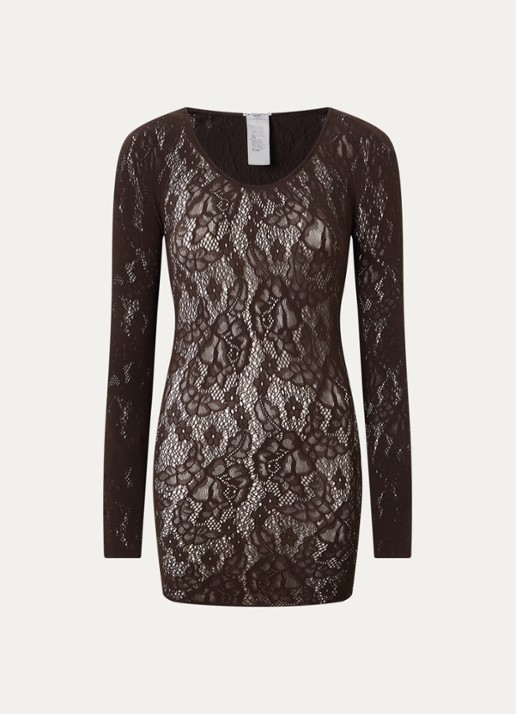 Wolford Infinite Rose mini jurk met opengewerkt dessin - voorkant 2 donkerbruin