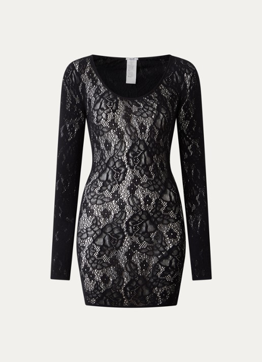 Wolford Infinite Rose mini jurk met opengewerkt dessin - voorkant zwart