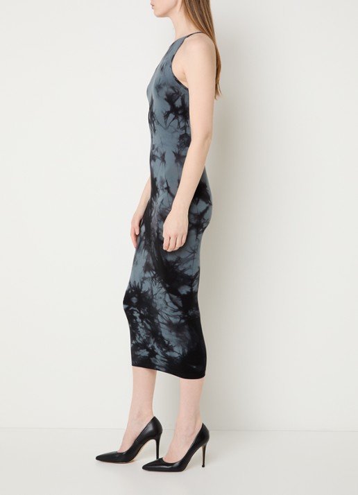 Wolford Ink midi halterjurk met tie-dye dessin - voorkant 2 zwart