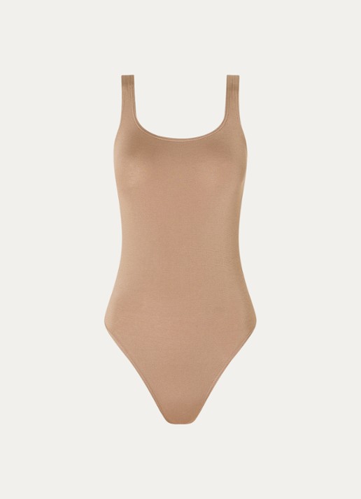 Wolford Jamaika body met ronde hals - voorkant donkerbeige