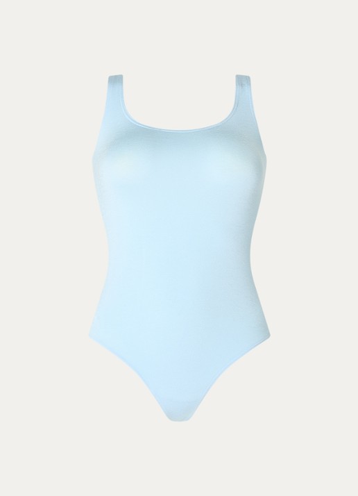 Wolford Jamaika stringbody met glanzende finish - voorkant lichtblauw