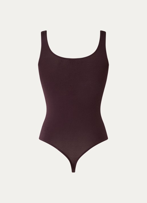 Wolford Jamaika stringbody met glanzende finish - achterkant aubergine