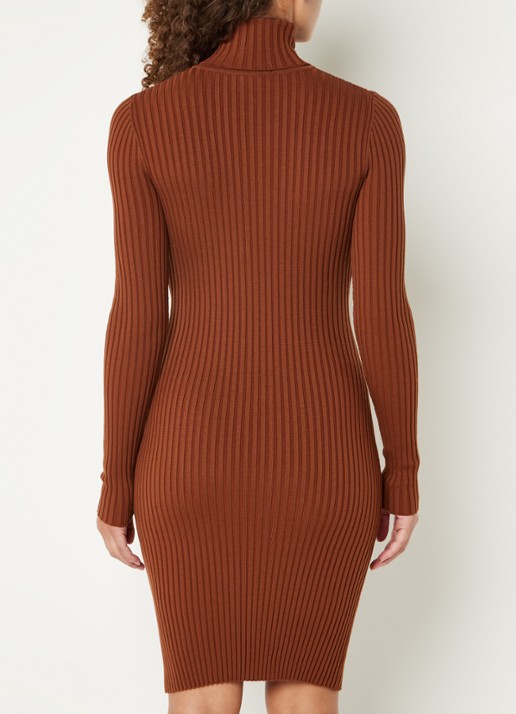 Wolford Merino mini trui-jurk in wolblend - achterkant roodbruin