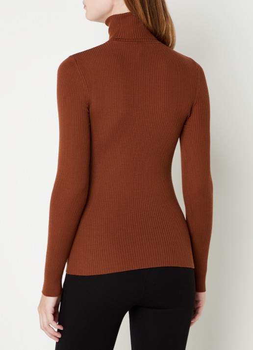 Wolford Merino ribgebreide coltrui van wol - achterkant 3 bruin