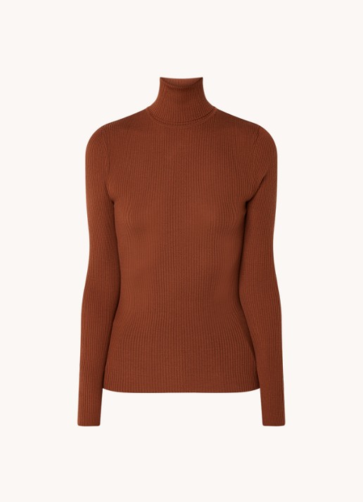 Wolford Merino ribgebreide coltrui van wol - voorkant bruin
