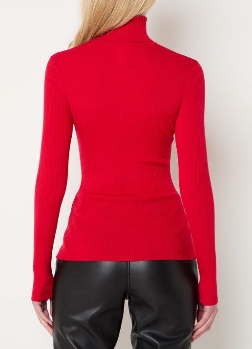Wolford Merino ribgebreide coltrui van wol - achterkant 4 cranberryrood