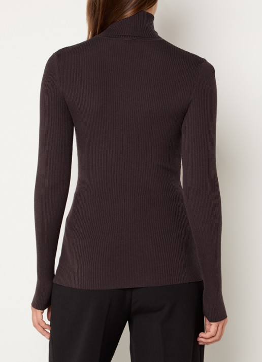 Wolford Merino ribgebreide coltrui van wol - achterkant 3 donkerbruin