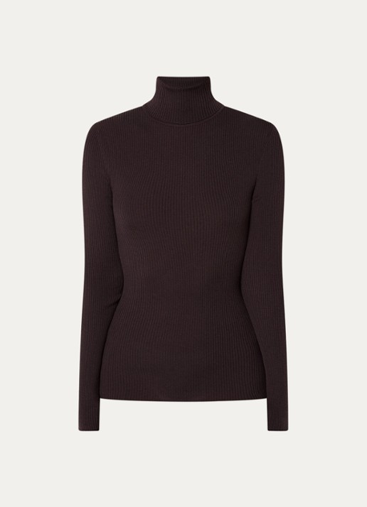 Wolford Merino ribgebreide coltrui van wol - voorkant donkerbruin