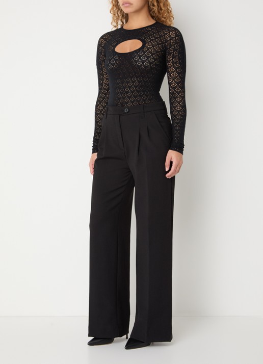 Wolford Mermaid stringbody met opengewerkt dessin  - voorkant 2 zwart
