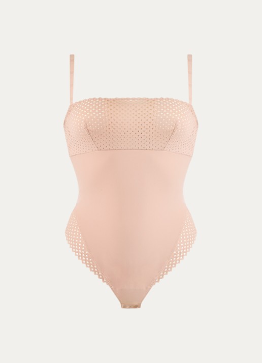 Wolford Romantic Net body met opengewerkt dessin - voorkant 4 beige