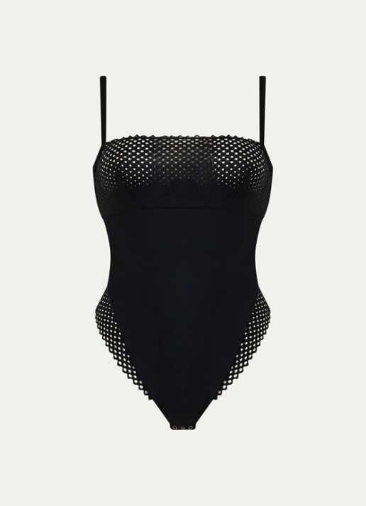 Wolford Romantic Net body met opengewerkt dessin - voorkant zwart