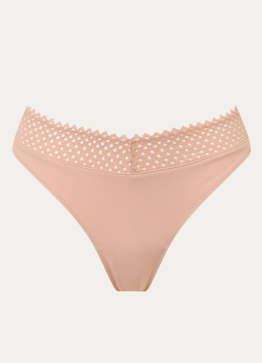 Wolford Romantic string met opengewerkt dessin - voorkant 2 zalmroze