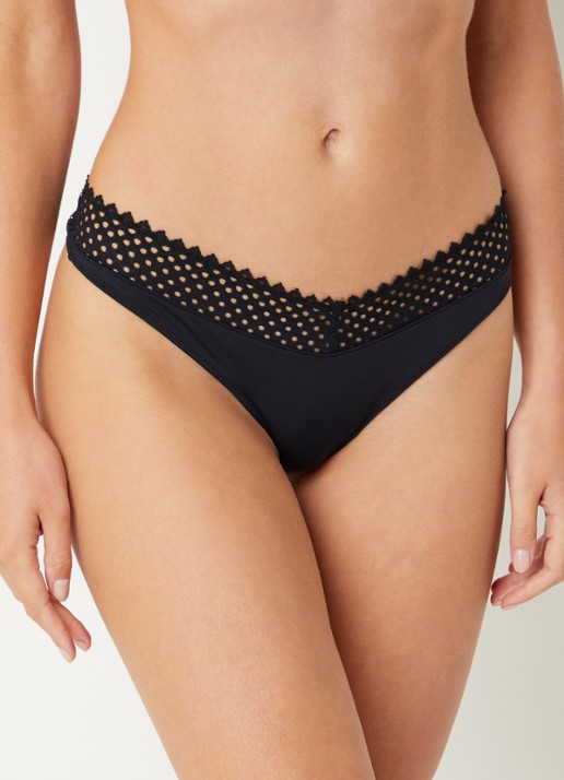 Wolford Romantic string met opengewerkt dessin - voorkant 4 zwart