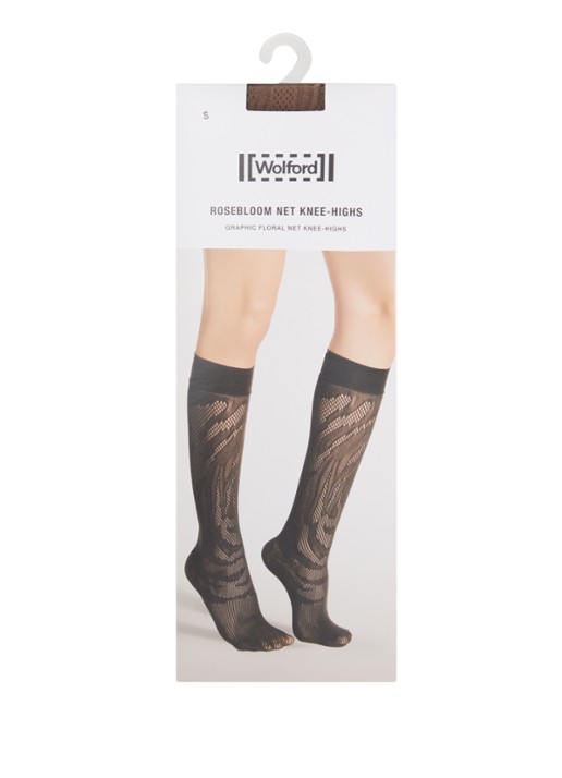 Wolford Rosebloom kniekousen met opengewerkt dessin - voorkant zand
