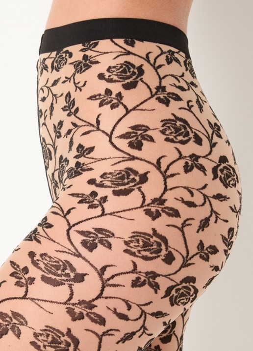 Wolford Rosie panty met bloemenprint in 20 denier - detail 2 grijsmele
