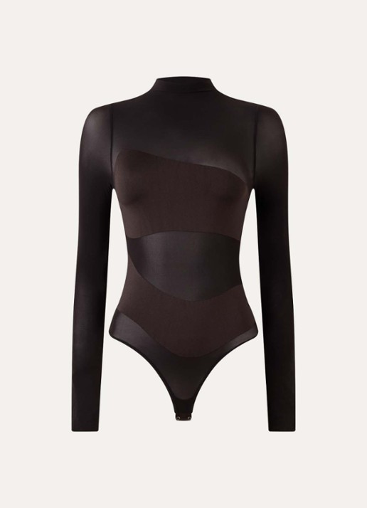 Wolford Shade stringbody met print - voorkant 3 donkerbruin