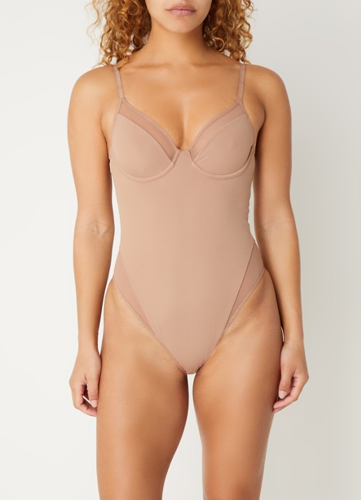 Wolford Sheer Opaque body met beugel - voorkant 2 beige
